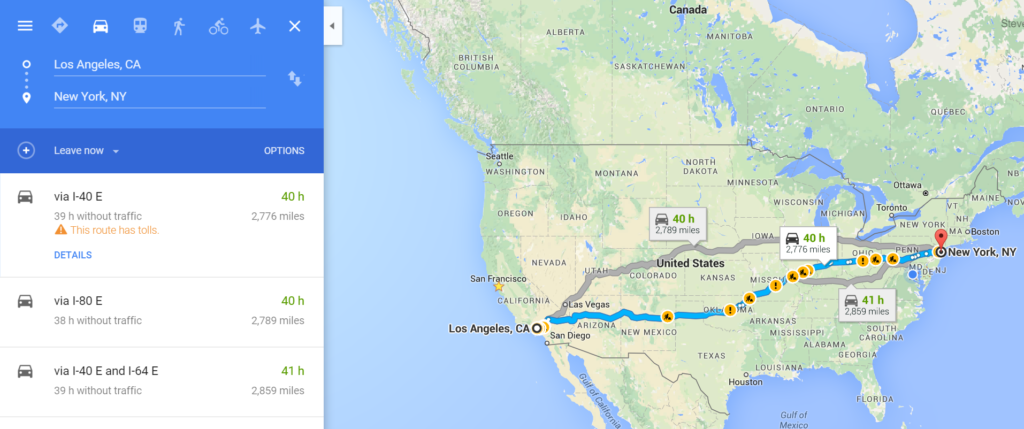Travel Time from LA to NY